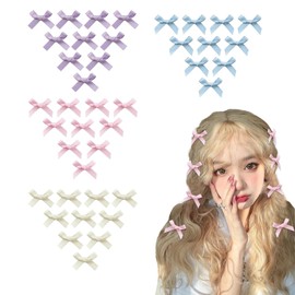 happykau Ribbon Hair Ornaments, Small, 4 Colors, Set of 40 Hair Pins, Hair Accessories, Ribbon Clips, Mini Bows, Hair Clips, Women's, Birthdays, Weddings, School Entrance Ceremonies