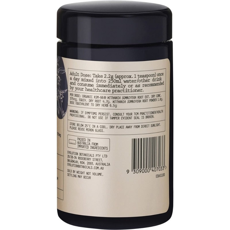 Evolution Botanicals Ashwagandha Organic 12.5:1 Tonic Herbs 100g