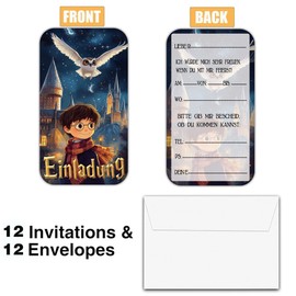 ZELAITE 12 Magic Theme Invitation Cards Children's Birthday Party for Boys and Girls, Birthday Invitations for Children Including 12 Envelopes, Birthday Invitations, Party Decoration, Invitation First