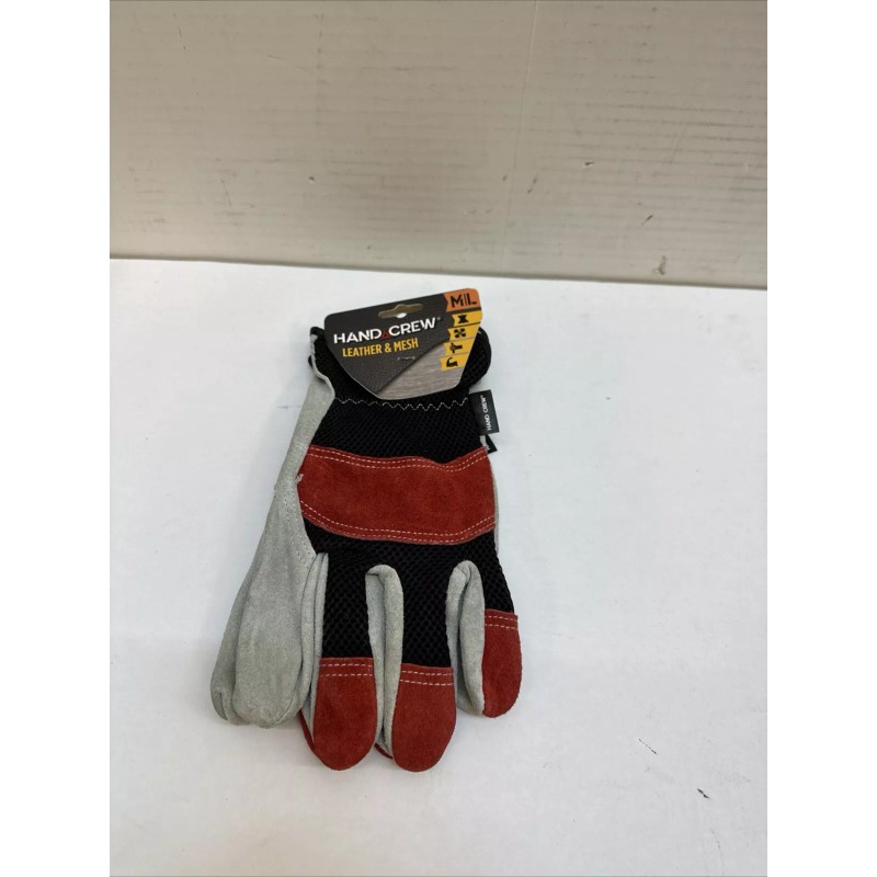 HandCrew Cowhide Leather & Mesh Construction Work Gloves Medium /