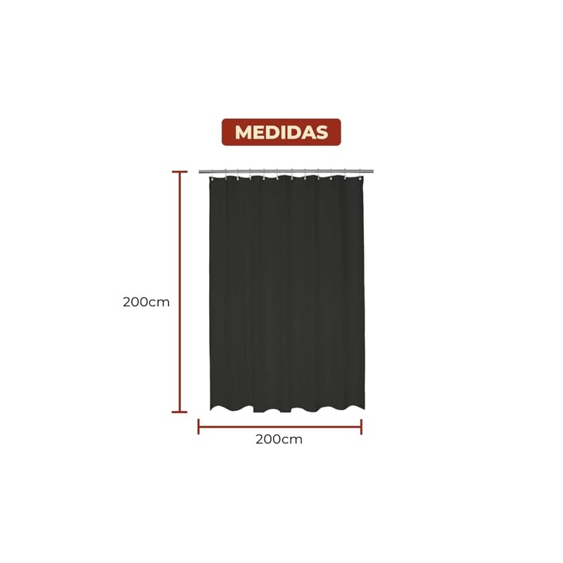 Mebix TRD Cortina de Baño 200x200cm Impermeable, Antimoho con 12