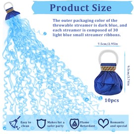 10 Pack Hand Throw Streamers Poppers,Blue Hand Throw Crepe Paper Streamers for Party.Pastel Blue Streamers Poppers with 30 Streamer Ribbons,Hand-Throw Streamers No Mess Confetti for Birthday Wedding