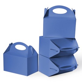 Shallive 50 Pcs Small Party Treat Boxes, 6 Inch Candy Cookie Goodie Gift Bags Gable Box for Kids Birthday Party, Blue