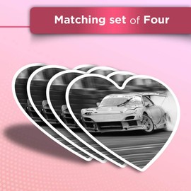 Vinyl Heart Stickers (Set of 4) - BW - Drift Racing Car Fun Decals for Laptops,Tablets,Luggage,Scrap Booking,Fridges #37450