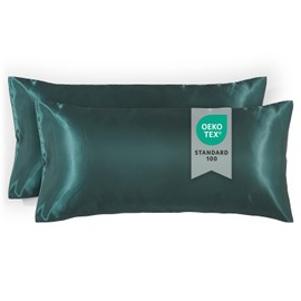 Blumtal Set of 2 satin cushion covers, 50 x 70 cm, pillowcase Oeko-tex certified, anti-static for hair and skin, cushion cover with hidden zip, botanical green - green