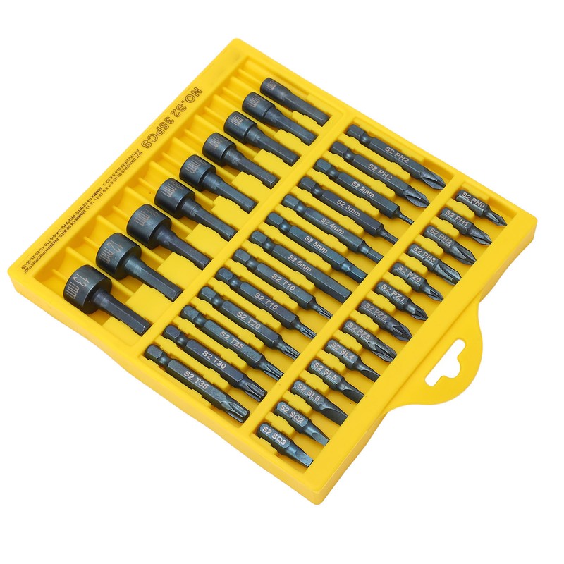 35Pcs Screwdriver Bit Set Magnetic S2 Steel 1/4in Hex Shank