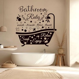 Laundry Room Wall Sticker Vinyl Wall Decal Saying Wash Brush Floss Flush Quote Sticker Laundry Art Signs for Room Home Apartment.