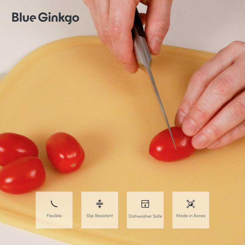 Blue Ginkgo Silicone Cutting Board – Medium – Double-Sided, Thick,