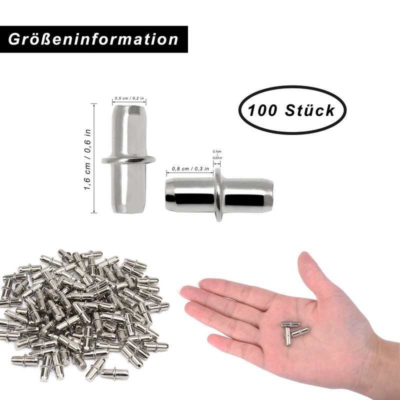 Shelf Bracket Pegs, 100 Pieces of Metal Shelf Pins, Diameter
