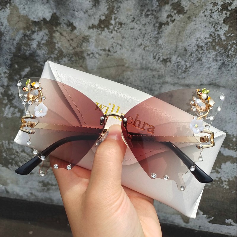 willochra Women Butterfly Cat Eye Sunglasses Fashion Shiny Bling Diamond