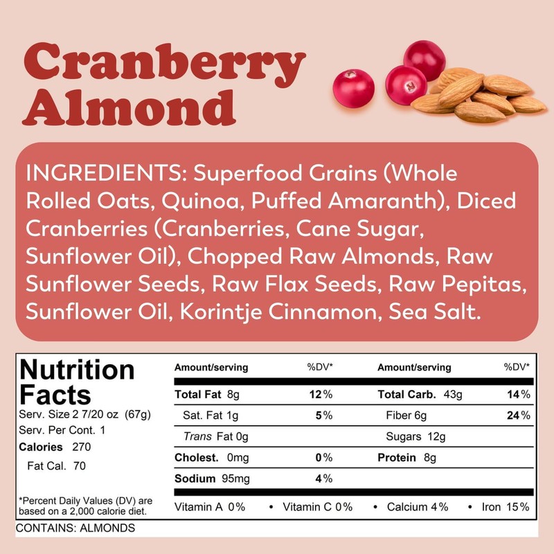 Earnest Eats Superfood Oatmeal Pantry Bag- Cranberry + Almonds +
