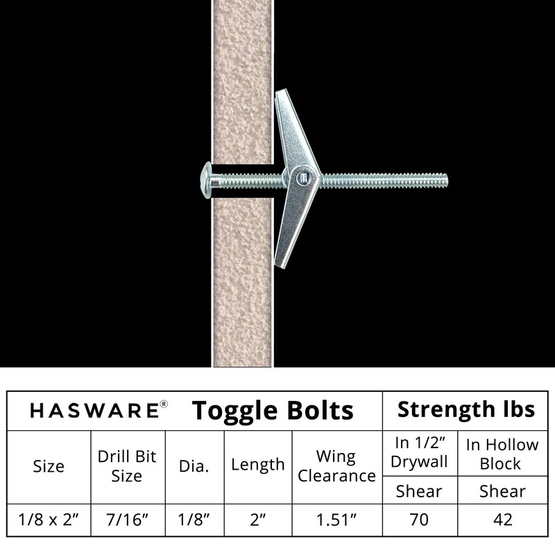 HASWARE Toggle Bolt Zinc Plated Steel and Wing Nut for