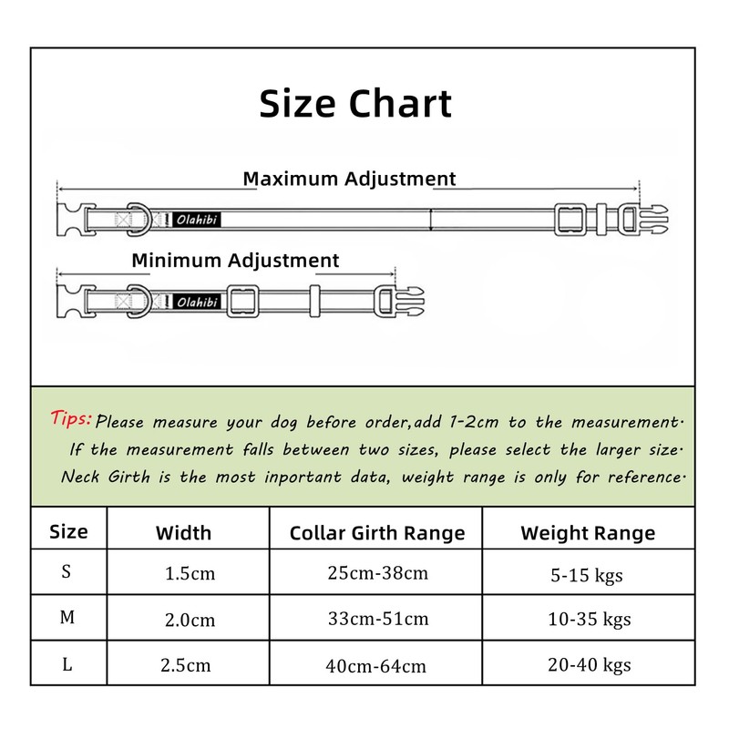 Olahibi Basic Dog Collar, Polyester Webbing Padded with Soft Neoprene,