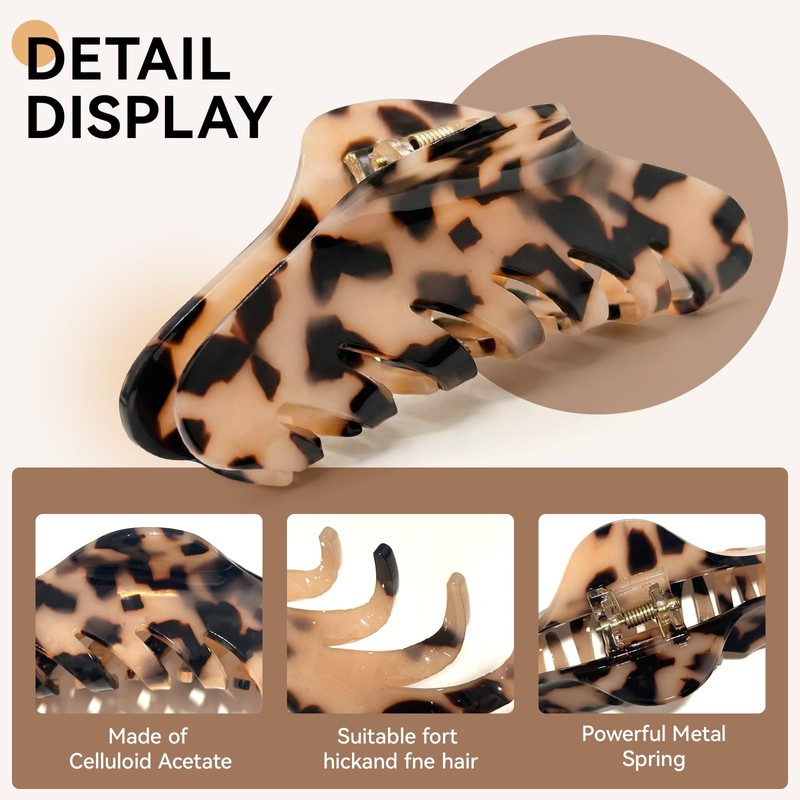 2 Pack Large Claw Clips for Thick Hair, Tortoise Shell