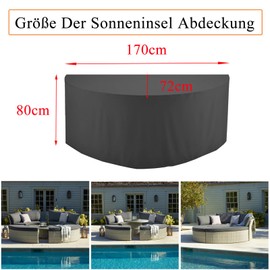 BUJUYUXU Sun Island Cover Semicircular Waterproof Protective Cover Sun Island Half Round Tarpaulin Lying Island Half Round with Buckle Strap 420D Oxford Fabric Black (170 x 72 x 80 cm)