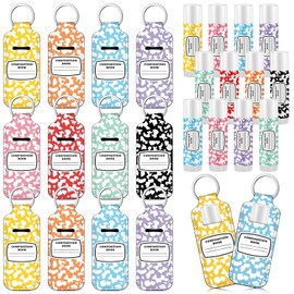 Loopeer 48 Pcs/24Set Back to School Teacher Gifts Bulk Lip Balm and Lipstick Holder Keychian Colorful Composition Notebook Thank You Gift for First of Year Welcome Back to School Party Favors