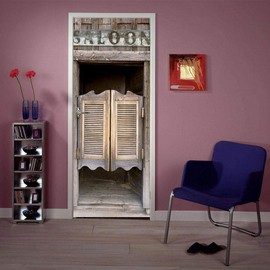 VIRANDA 3D Door Stickers Murals Peel and Stick - Saloon - Door Wallpaper Self-Adhesive Door Decals Removable PVC Waterproof Door Poster for Bedroom Living Room Door 30.3" x 78.7"