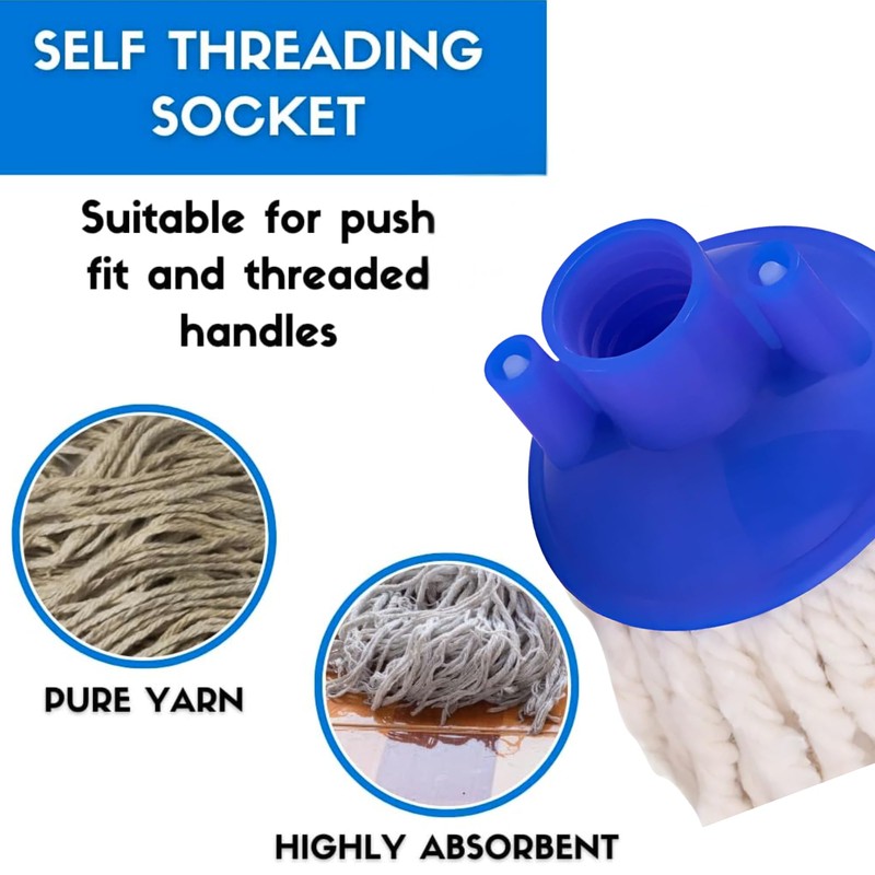 Socket Cotton Mop Heads Replacement Pack 2 Screw-In Super Absorbent