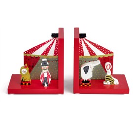 Mousehouse Gifts Wooden Children's Bookends for Boys or Girls Nursery or Bedroom (Red Circus)