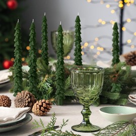 MTLEE 2 Pcs Green Christmas Tree Shaped Taper Candles Unscented Tree Candle Decorative 10 Inch Christmas Tree Candles Aesthetic Christmas Relaxation Candles Gift for Centerpiece Decorations