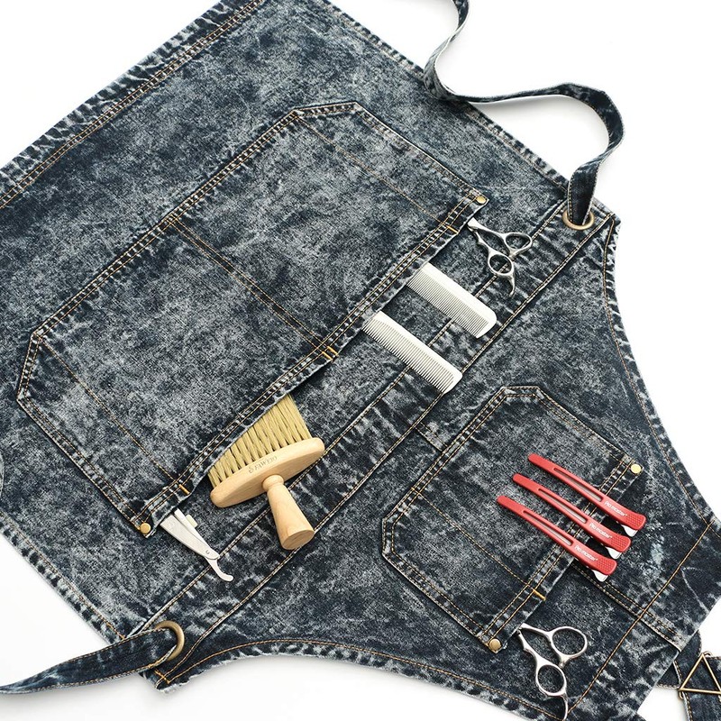 Jeanerlor Denim Work Shop Cross Back Aprons with Pockets for
