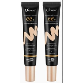 CC Cream,2 PCS 30g CC Red Correction Cream with Centella,Colour Corrector,Tinted Moisturiser,Covering Corrector Invisible Pores Face Concealer, SPF 50+ Lightweight Non-greasy with Powder Puff