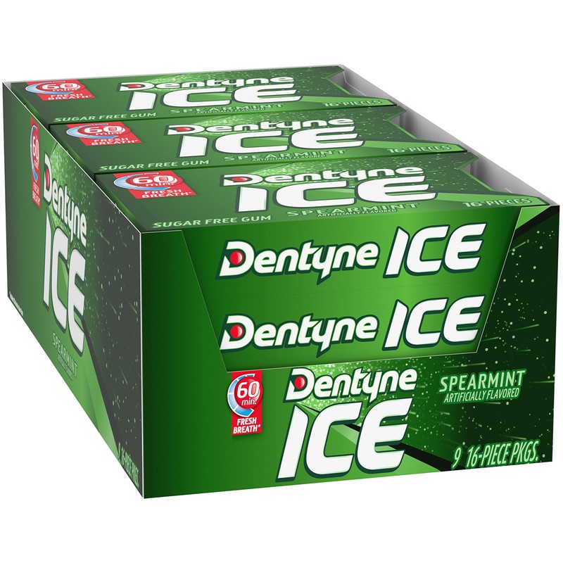 Dentyne Ice Spearmint Sugar-Free Chewing Gum, 9 Packs of 16