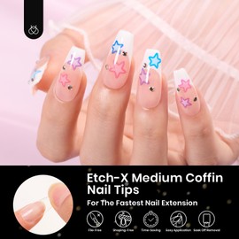 Beetles Gel Nail Tips Medium Coffin Etch X, 12 Sizes 288Pcs Pre Shaped Half Matte Full Cover Press On False Nails Tips Acrylic Fake Nail Extensions Kit Easy DIY Salon Manicure Gift for Women
