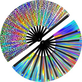prario 1Pcs Boots on The Ground Fan, 2025 New Line Dance Popping Fan,Holographic Leopard Laser Colors Hand Fan,Clapping Fan for Line Dancing,Clack Handheld Large Folding Hand Rave Fan