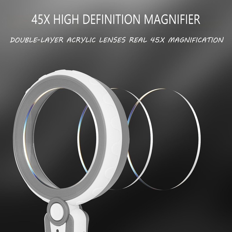 HUIBOER 45X Magnifying Glass with Light for Reading – Large