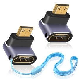 Duttek HDMI to Mini HDMI 8K Adapter(2 Pack),Down Angle Mini HDMI Male to HDMI Female Extension Connector Support 8K@60Hz,48Gbps for Raspberry Pi Zero, Camera,HDTV, Projector, Laptop and Tablet
