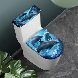 ZUXONGSY Dolphin Toilet Cover Light Blue Bathroom Decor Floral Toilet Tank Covers Universal for Home Decoration Toilet Dust Cover 2Pcs Keep Clean Tidy Fits Most Toilet Tanks & Lids Machine Washable