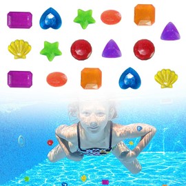 0XBIT Dive Gem Pool Toy, 16 Pieces Diving Toy, 8 Shapes Gemstones Diving Toy, Random Colour Swimming Toy, for Beach Treasure Hunting and Diving Training