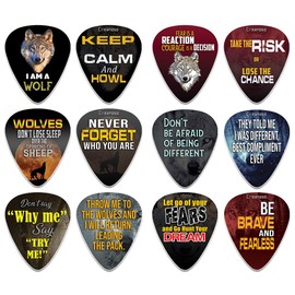 Creanoso Acoustic Guitar Picks Courage Wolf (12-Pack) - Medium Gauge Celluloid - Premium Music Gifts & Guitar Accessories for Boys Son Men Him Husband Dad Boyfriend Musician Gift