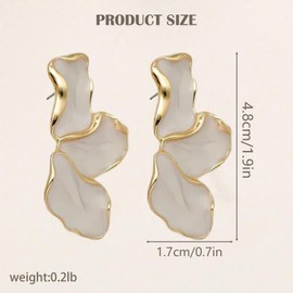 WREAGD Petal Earrings for Women, Irregular Stainless Steel Flower Dangle Earrings, Unique Statement Jewelry for Women Trendy, Water Proof (White)
