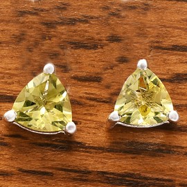 DESIRE GEM Natural Multi Stones Trillion Shape 925 Silver Stud Earrings DGE1071 E-1017 - Lemon Quartz