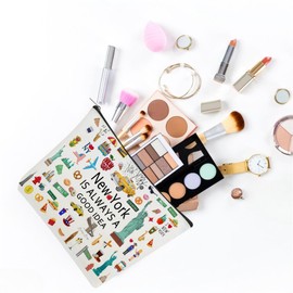 Odebyata New York Traveler Cosemetic Bag, New york Tourist Gifts Makeup Bag, Travel Souvenirs Gifts Toiletry Organzer Pouch Bag for Girl Besties Mom Grandma Daughter Travelers (New york)