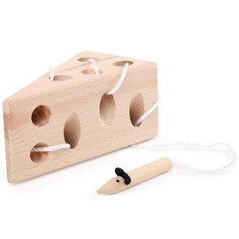 Small Foot Fädelspielzeug für Kinder, Käse und Maus aus Holz, FSC 100%-Zertifiziert, ab 3 Jahren, 11053 Cat Spielzeug, Mehrfarbig, S