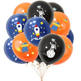 Space Theme Party Balloons, 30 cm Latex, Pack of 12, Astronaut and Rocket Design