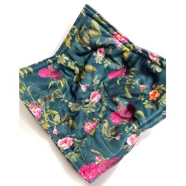 Set of 2 Bowl Cozies - Emerald Rose Floral Cotton Print - aka Microwave Hot Pads aka Bowl Oven Mitts - 8.5 inches for up to 8 inch bowls - Garden Roses in Dark Green with Pinks