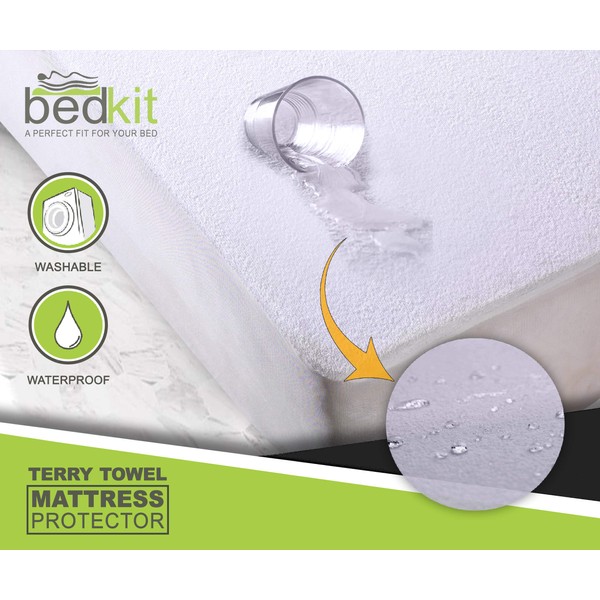 Bedkit Waterproof Mattress Protector Double - Terry Towel Double Mattress Protectors - Deep Fitted Mattress Bed Cover - Breathable Cotton Mattress Cover for Double Bed (Packaging May Vary)