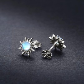 Opal Sun Earrings 925 Sterling Silver Sun Stud Earrings Hypoallergenic Sun Earrings Gold-Plated / Silver Sun Earrings Gifts for Women Girls Children, Sterling Silver