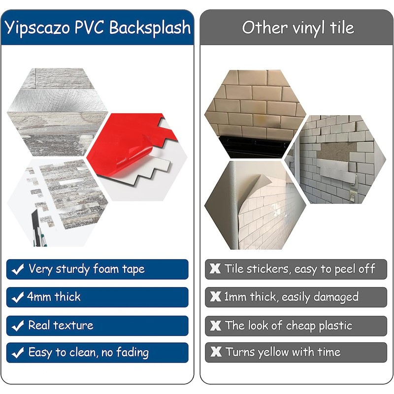 5 - Sheets Peel and Stick Wood Metal Tile Backsplash,