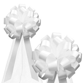White Wedding Pull Bows with Tulle Tails - 8" Wide, Set of 6, Pew Bows, Reception, Valentine's Day, Birthday, Mother's Day, Anniversary, Event Decoration, Christmas