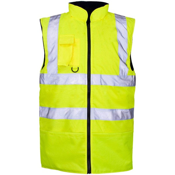 MyShoeStore Hi Viz Vis Bodywarmer Fleece Lined Reversible High Visibility Reflective Waterproof Workwear Security Safety Wear Warm Gilet Waistcoat Body Warmer Padded Vest Big (Yellow,L)