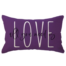 Decorative Lumbar Pillow Cases All You Need is Love Throw Pillow Covers 12x20 Valentine's Day Decorations for Sofa/Couch/Porch (Purple)