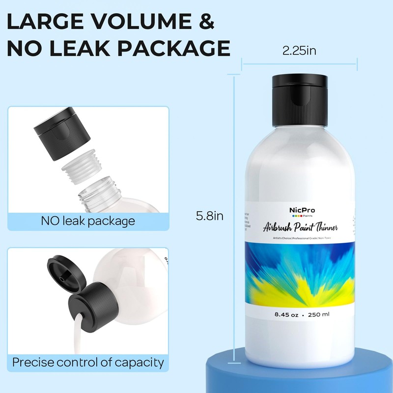 Nicpro Airbrush Thinner, 8.45 oz(250ml) Water-Based Airbrush Medium, Acrylic Air