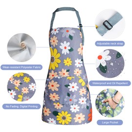 IHFAIO Apron for Women with Pockets, Adjustable Waterproof Floral Chef Aprons for Kitchen, Gardening, Cooking, BBQ or Baking, 3Pcs (3)