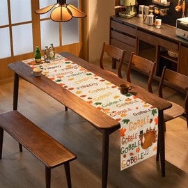Cafemoon Cartoon Turkey Alphabe Fall Table Runner, Seasonal Autumn Kitchen Dining Table Decoration for Harvest Thanksgiving Home Decor 13x36 Inches