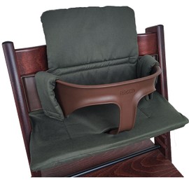 Kadem® Seat Cushion 100% Organic Cotton Classic Cushion Seat Cover High Chair Cushion 2-Piece Suitable for Stokke Tripp Trapp High Chair Machine Washable Easy Quick Attachment Khaki